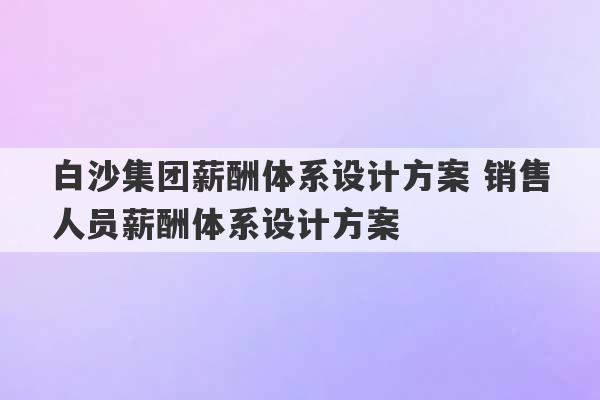 白沙集团薪酬体系设计方案 销售人员薪酬体系设计方案