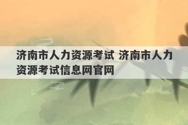 济南市人力资源考试 济南市人力资源考试信息网官网