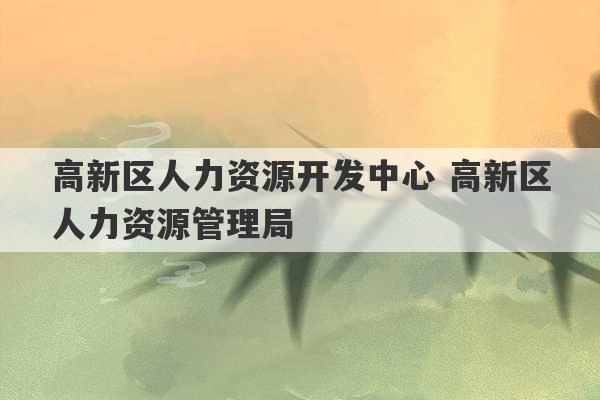 高新区人力资源开发中心 高新区人力资源管理局