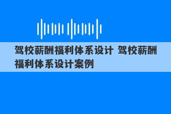 驾校薪酬福利体系设计 驾校薪酬福利体系设计案例