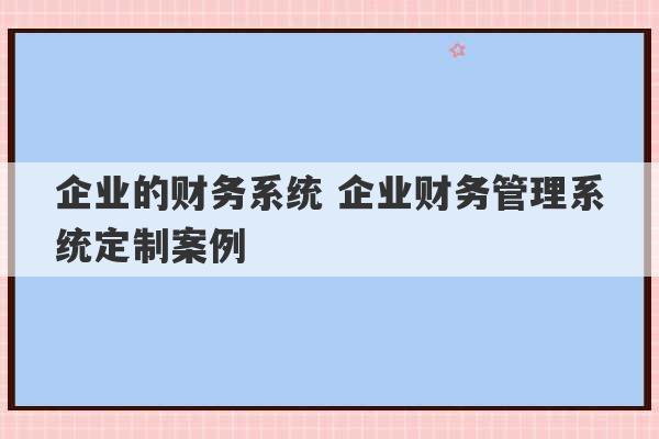 企业的财务系统 企业财务管理系统定制案例