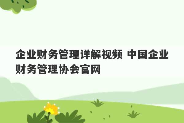 企业财务管理详解视频 中国企业财务管理协会官网