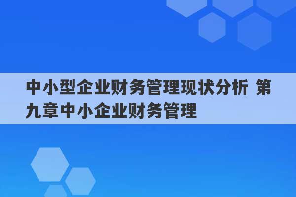 中小型企业财务管理现状分析 第九章中小企业财务管理