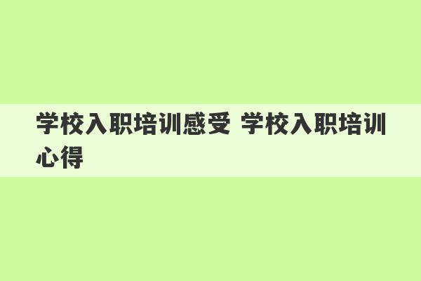 学校入职培训感受 学校入职培训心得