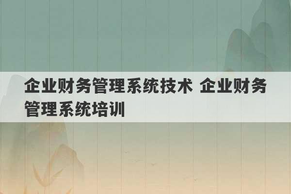 企业财务管理系统技术 企业财务管理系统培训