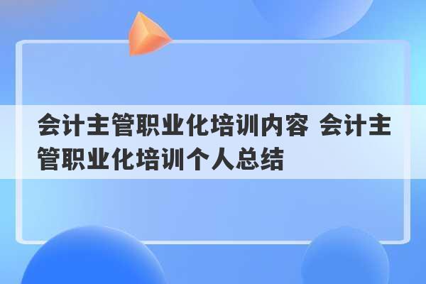 会计主管职业化培训内容 会计主管职业化培训个人总结