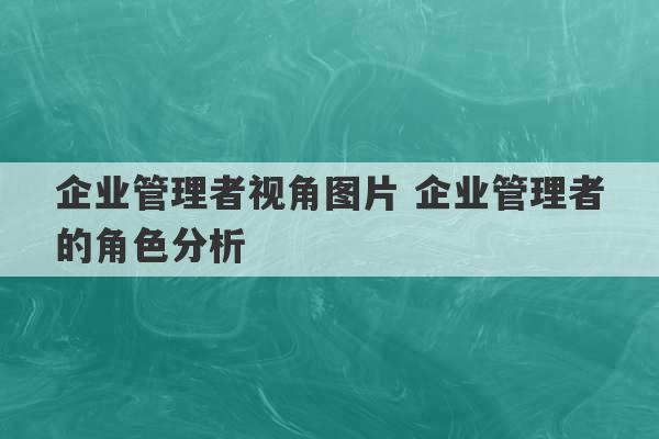 企业管理者视角图片 企业管理者的角色分析