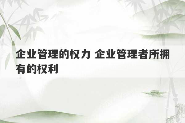 企业管理的权力 企业管理者所拥有的权利