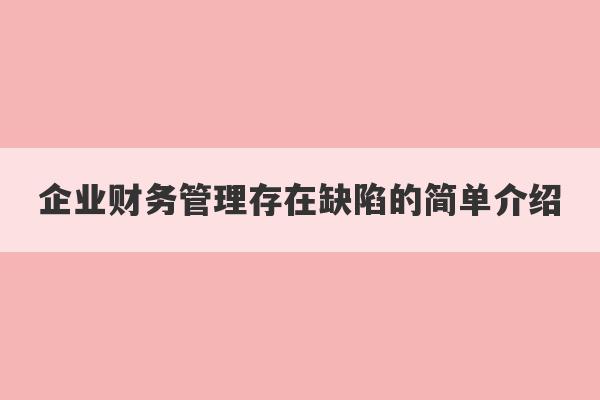 企业财务管理存在缺陷的简单介绍