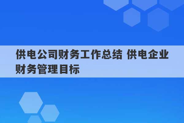 供电公司财务工作总结 供电企业财务管理目标