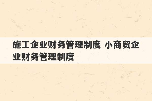 施工企业财务管理制度 小商贸企业财务管理制度