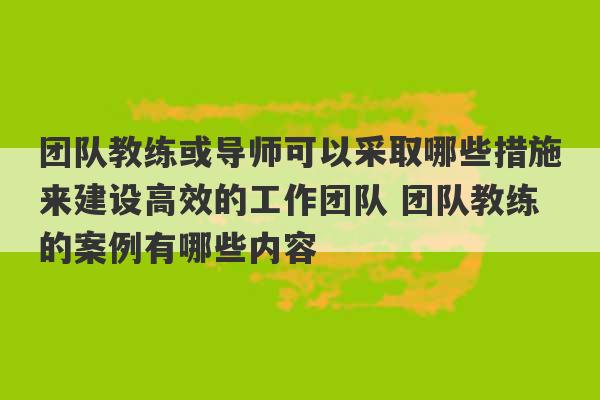 团队教练或导师可以采取哪些措施来建设高效的工作团队 团队教练的案例有哪些内容