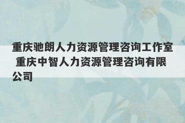 重庆驰朗人力资源管理咨询工作室 重庆中智人力资源管理咨询有限公司