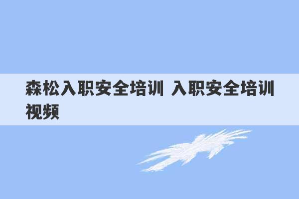 森松入职安全培训 入职安全培训视频