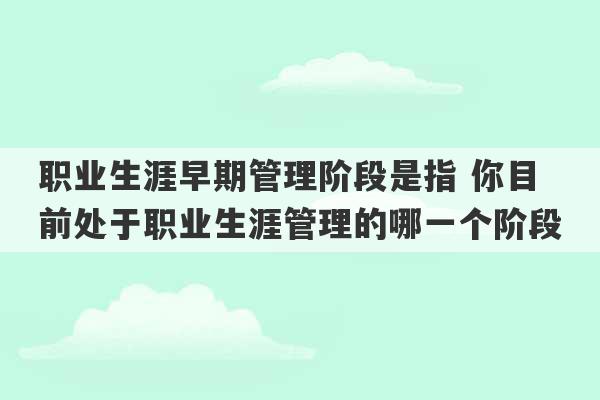 职业生涯早期管理阶段是指 你目前处于职业生涯管理的哪一个阶段