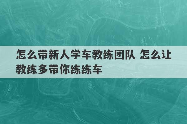 怎么带新人学车教练团队 怎么让教练多带你练练车