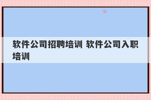 软件公司招聘培训 软件公司入职培训