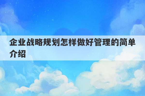 企业战略规划怎样做好管理的简单介绍