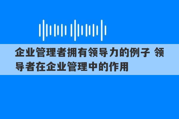 企业管理者拥有领导力的例子 领导者在企业管理中的作用