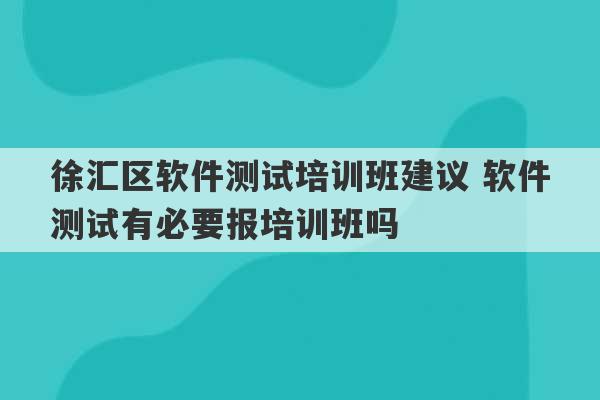 徐汇区软件测试培训班建议 软件测试有必要报培训班吗