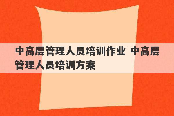 中高层管理人员培训作业 中高层管理人员培训方案