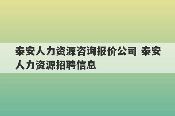 泰安人力资源咨询报价公司 泰安人力资源招聘信息