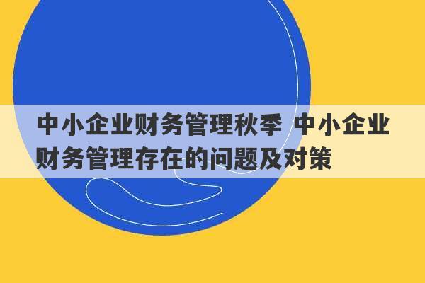 中小企业财务管理秋季 中小企业财务管理存在的问题及对策