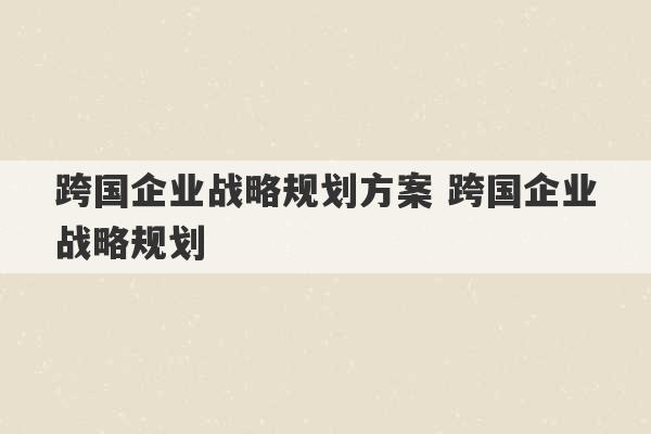 跨国企业战略规划方案 跨国企业战略规划