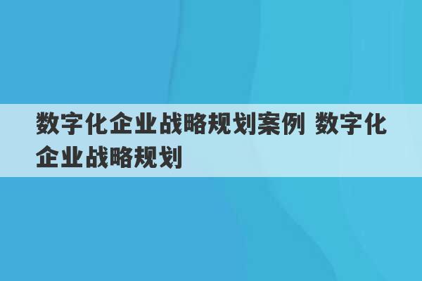 数字化企业战略规划案例 数字化企业战略规划