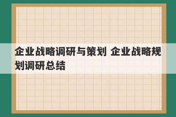 企业战略调研与策划 企业战略规划调研总结