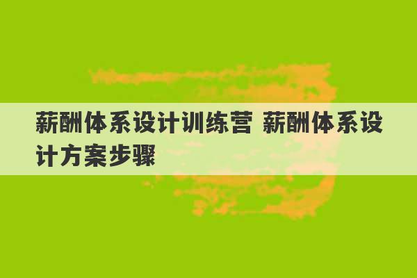 薪酬体系设计训练营 薪酬体系设计方案步骤