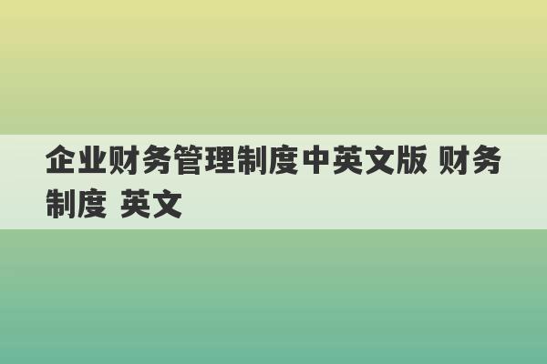 企业财务管理制度中英文版 财务制度 英文