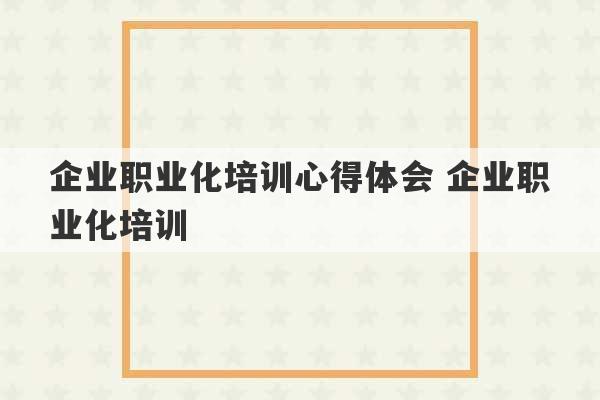 企业职业化培训心得体会 企业职业化培训