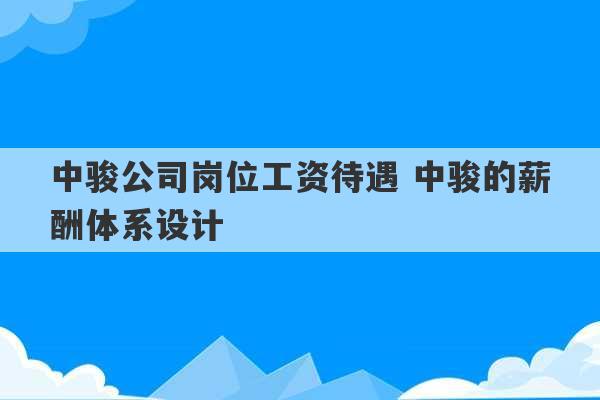 中骏公司岗位工资待遇 中骏的薪酬体系设计