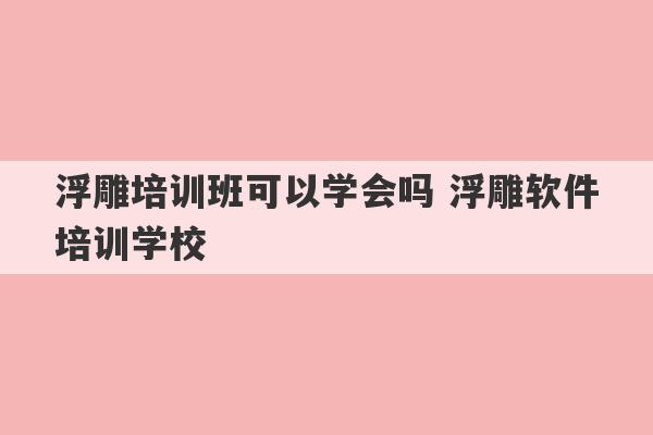 浮雕培训班可以学会吗 浮雕软件培训学校