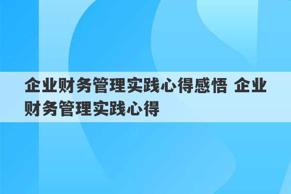 企业财务管理实践心得感悟 企业财务管理实践心得