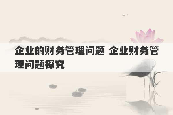 企业的财务管理问题 企业财务管理问题探究