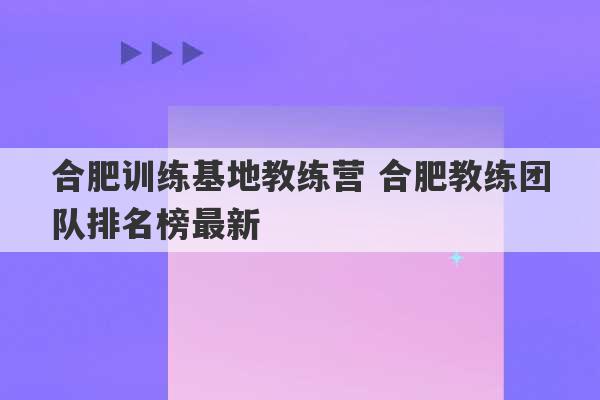 合肥训练基地教练营 合肥教练团队排名榜最新