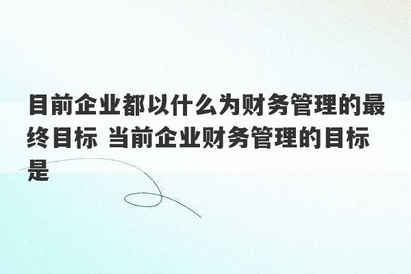 目前企业都以什么为财务管理的最终目标 当前企业财务管理的目标是