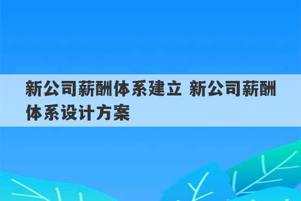 新公司薪酬体系建立 新公司薪酬体系设计方案