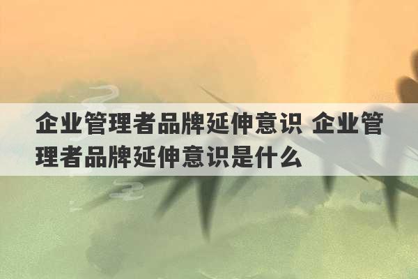 企业管理者品牌延伸意识 企业管理者品牌延伸意识是什么