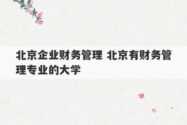 北京企业财务管理 北京有财务管理专业的大学