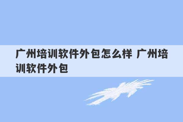 广州培训软件外包怎么样 广州培训软件外包