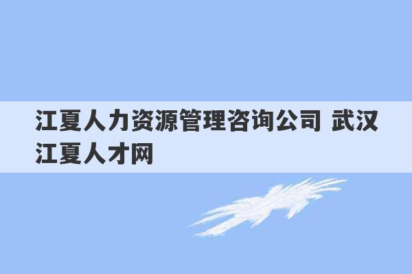 江夏人力资源管理咨询公司 武汉江夏人才网