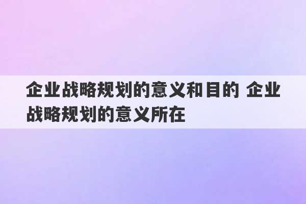 企业战略规划的意义和目的 企业战略规划的意义所在