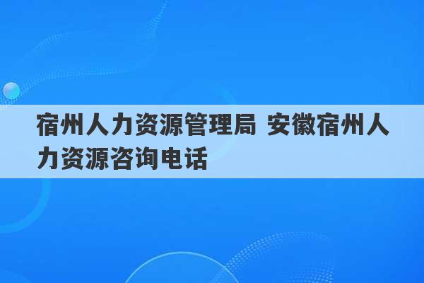 宿州人力资源管理局 安徽宿州人力资源咨询电话