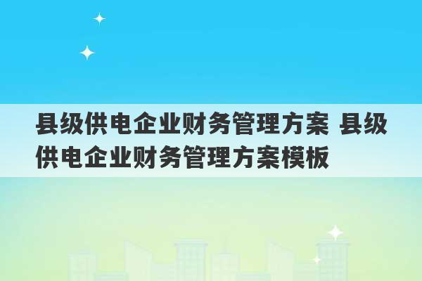 县级供电企业财务管理方案 县级供电企业财务管理方案模板