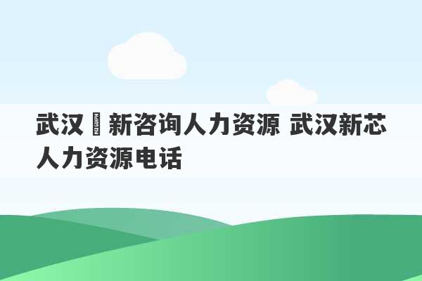 武汉硚新咨询人力资源 武汉新芯人力资源电话