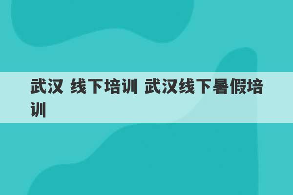 武汉 线下培训 武汉线下暑假培训