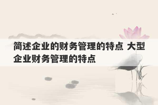 简述企业的财务管理的特点 大型企业财务管理的特点